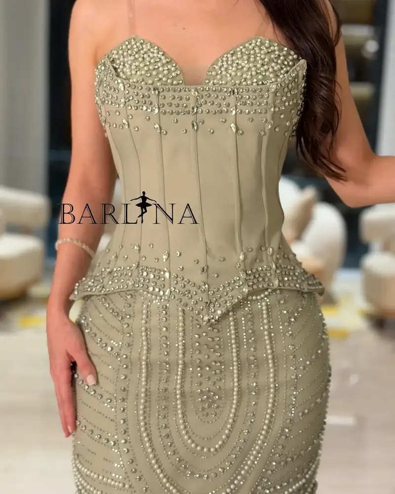 Light olive mermaid evening dress with corset