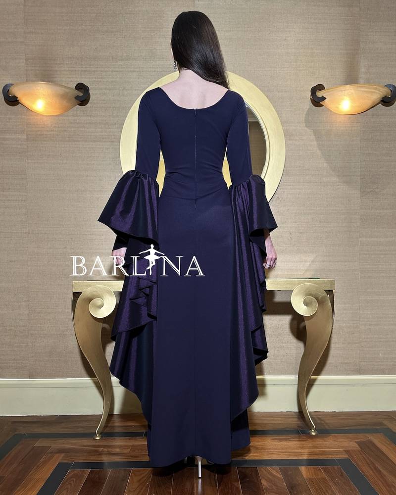 Navy blue dress with distinctive wide sleeves