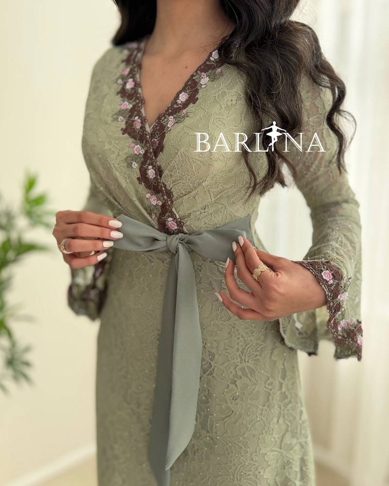 Light green lace dress with bell sleeves