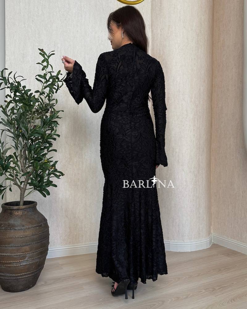 Black floral dress with long bell sleeves