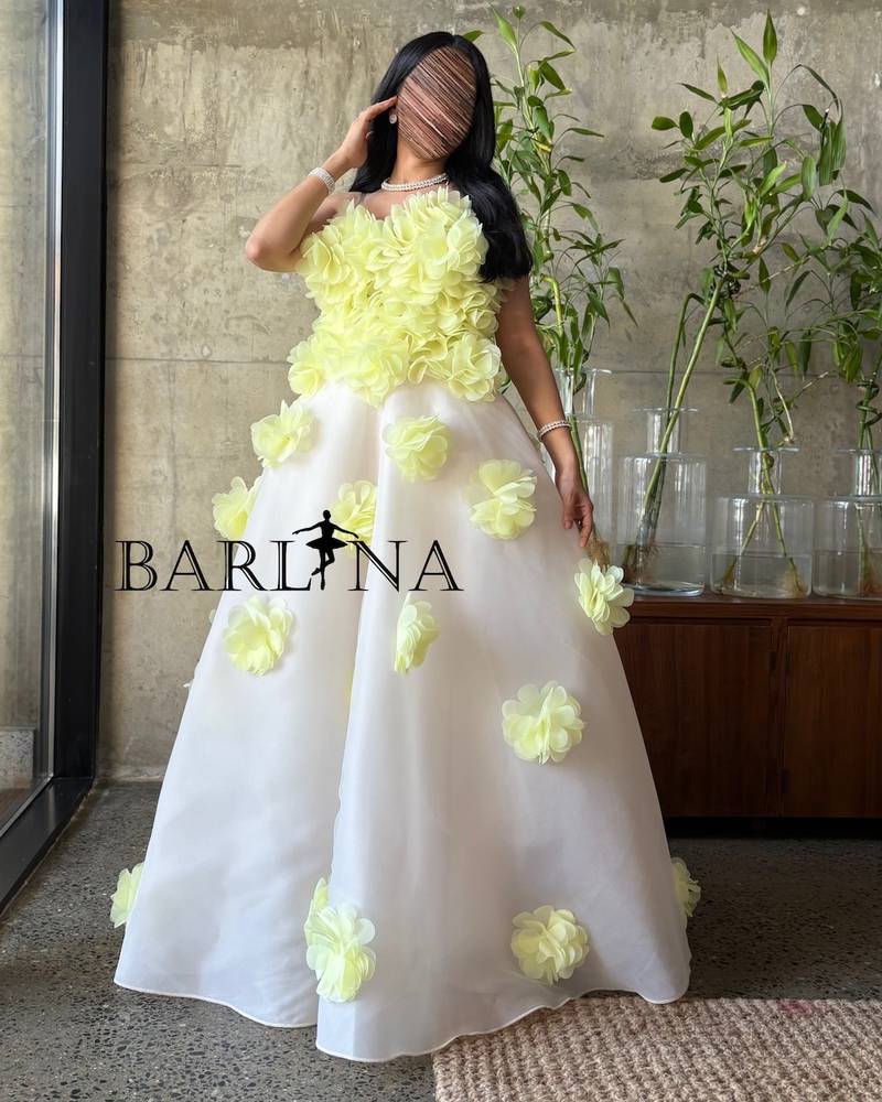 Off-white dress with 3D yellow flowers