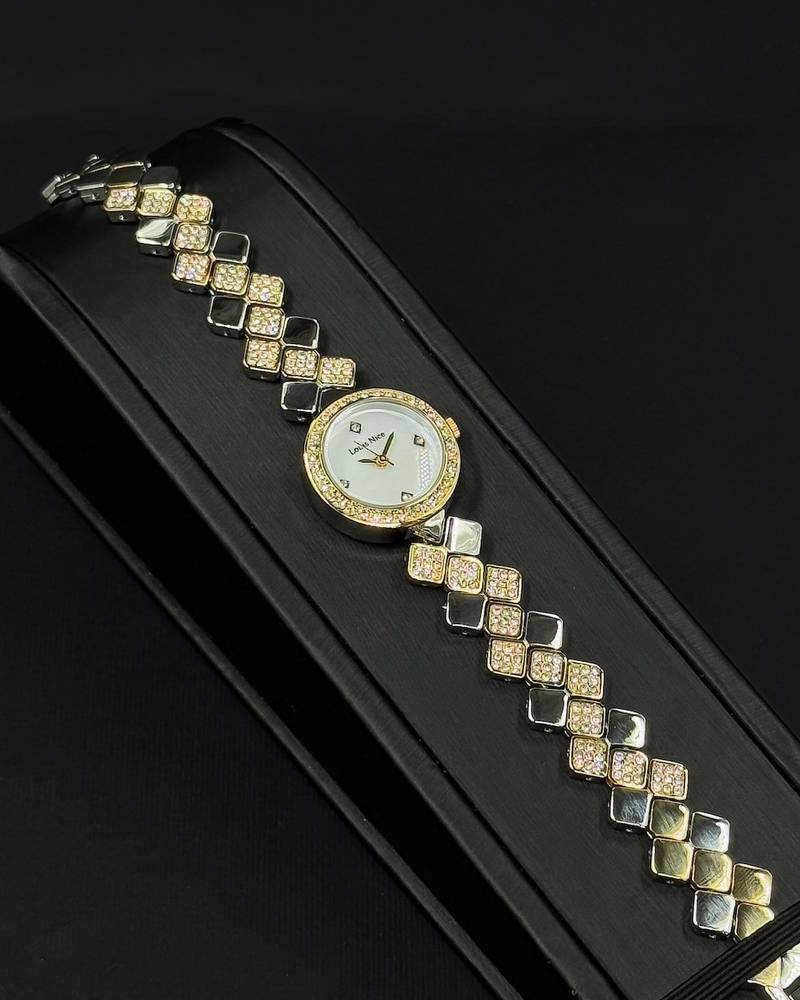 A women's watch with elegant, shimmering details.