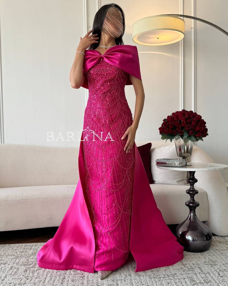 Fuchsia evening dress with shiny details