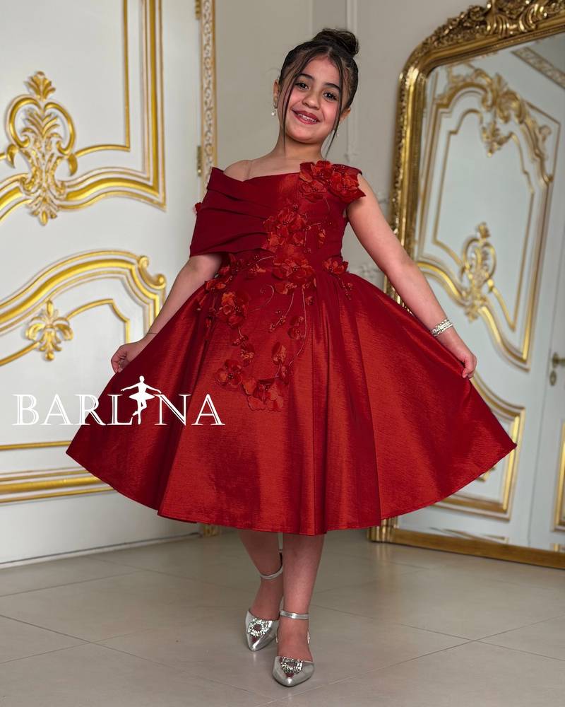 red off-the-shoulder evening dress for girls