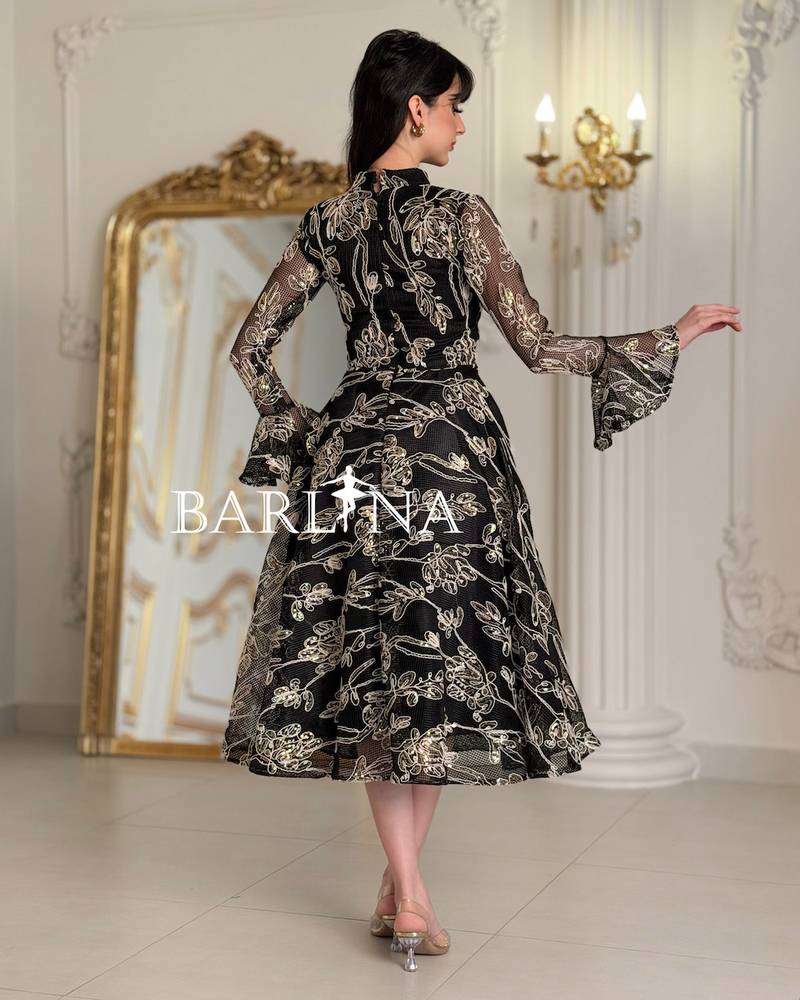 midi dress with luxurious gold embroidery
