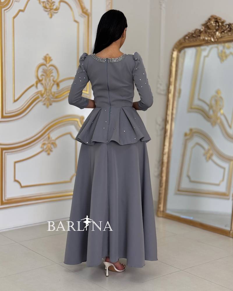 Grey maxi dress with a peplum overlay