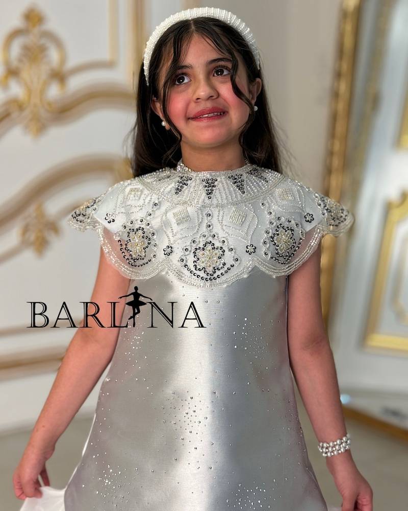 Girls' silver glitter dress with embroidered collar