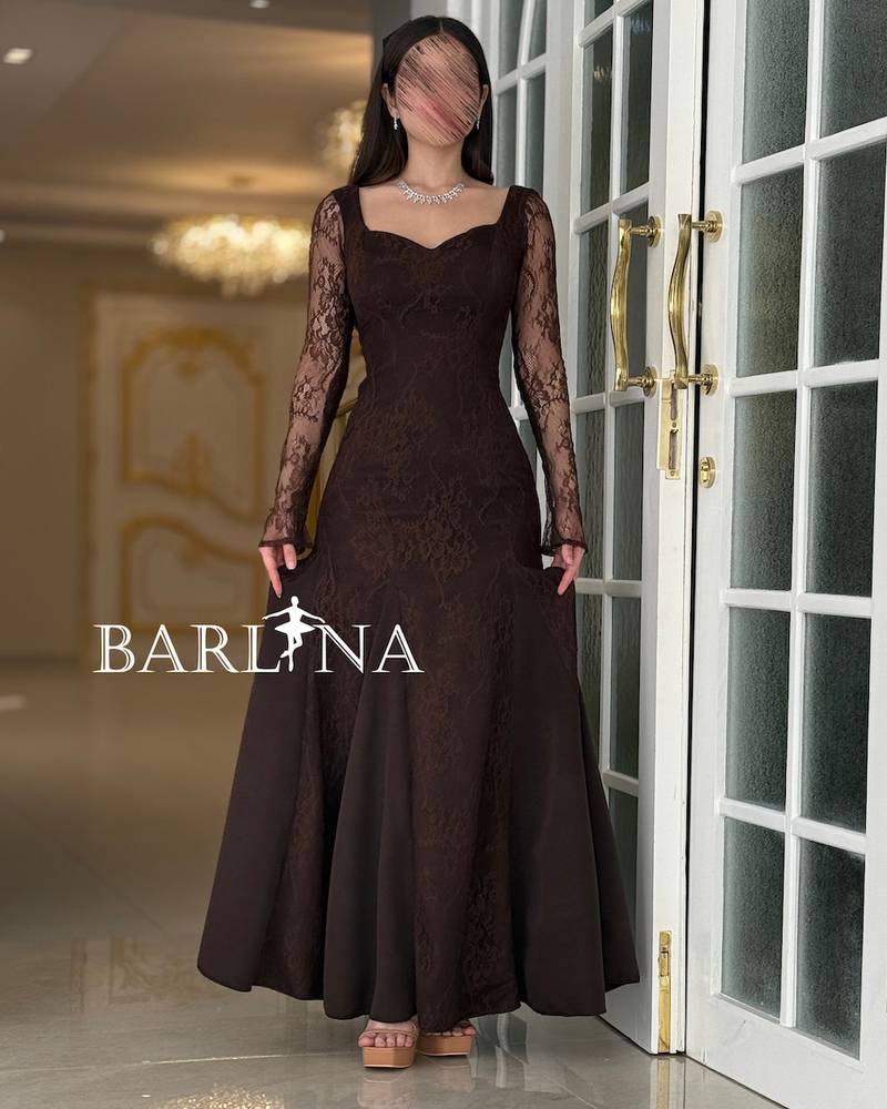 Soft brown lace dress with hem detailing