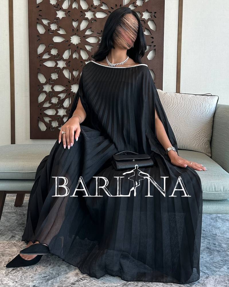 wide black pleated dress