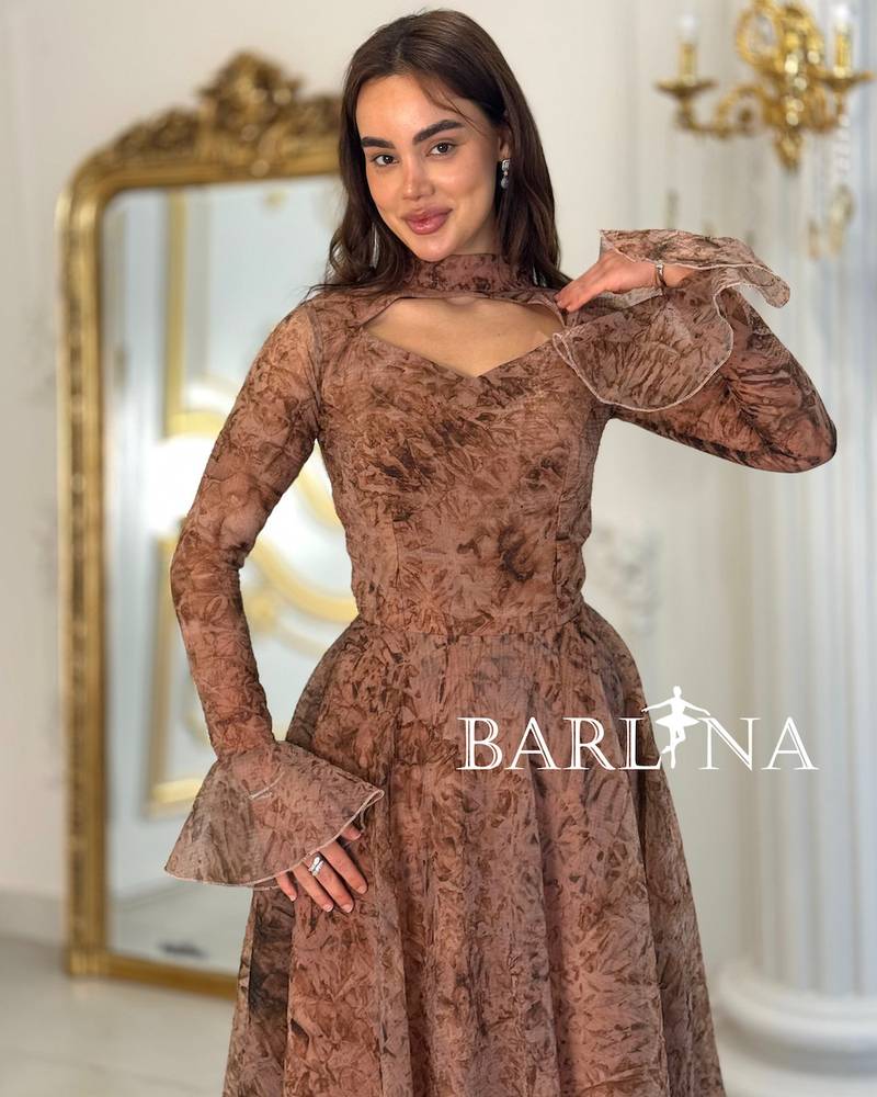 Luxurious brown evening dress with a long cut