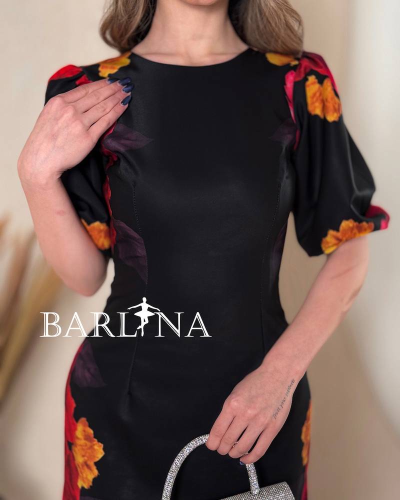 long black dress with a floral print