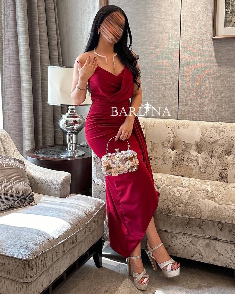 Red dress with side draped shawl