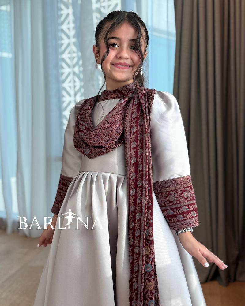 Girls' gray dress with elegant heritage details