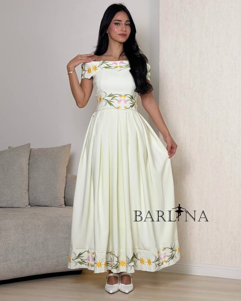 off-shoulder patterned off-the-shoulder dress