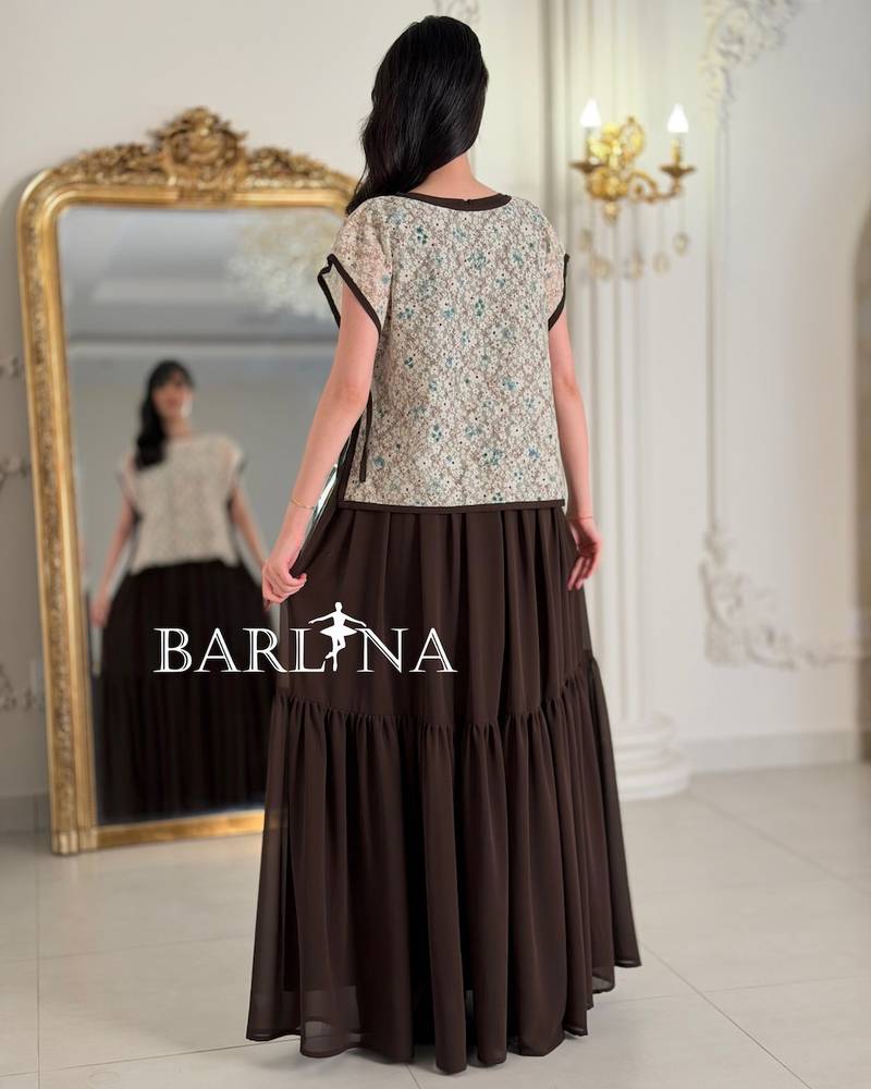 Brown jalabiya with a delicate patterned overlay