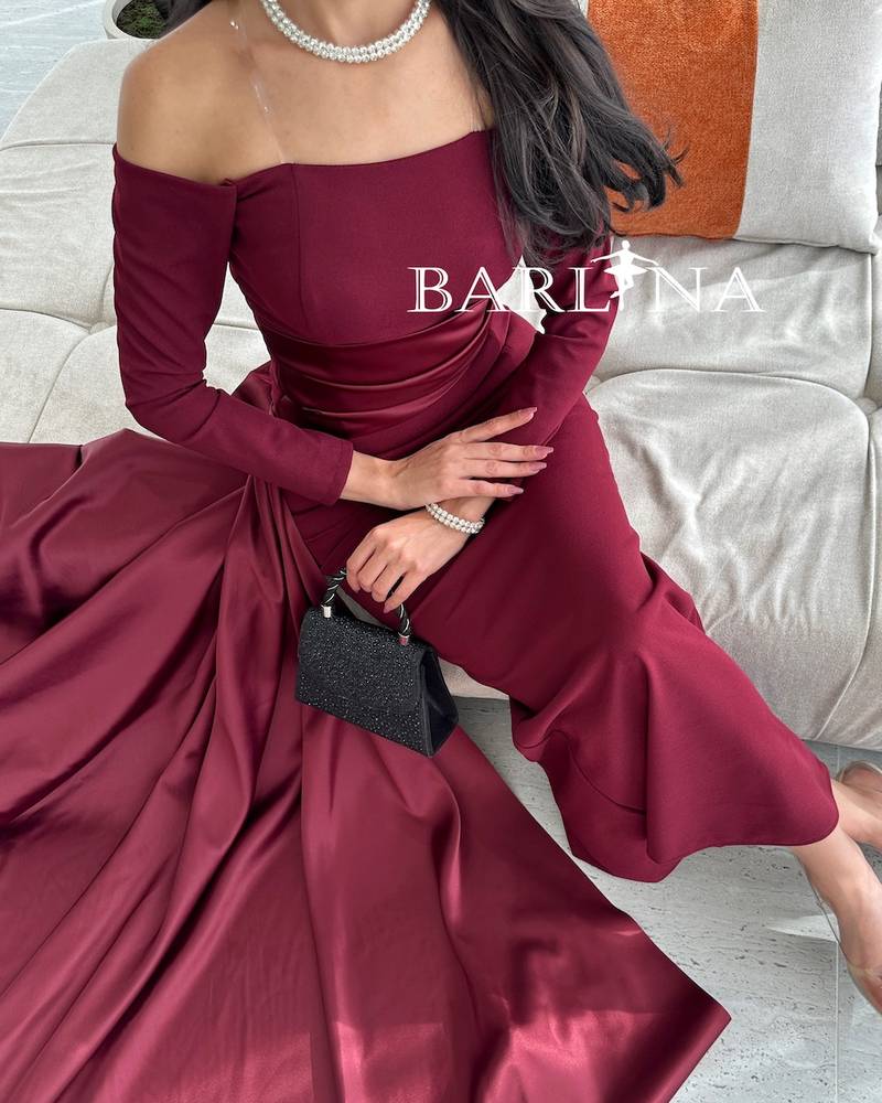 Royal burgundy long dress with luxurious tail
