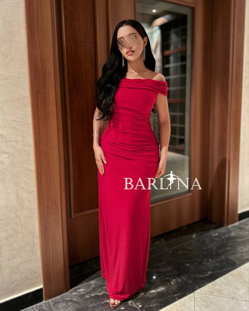 Red off-shoulder dress with soft drape
