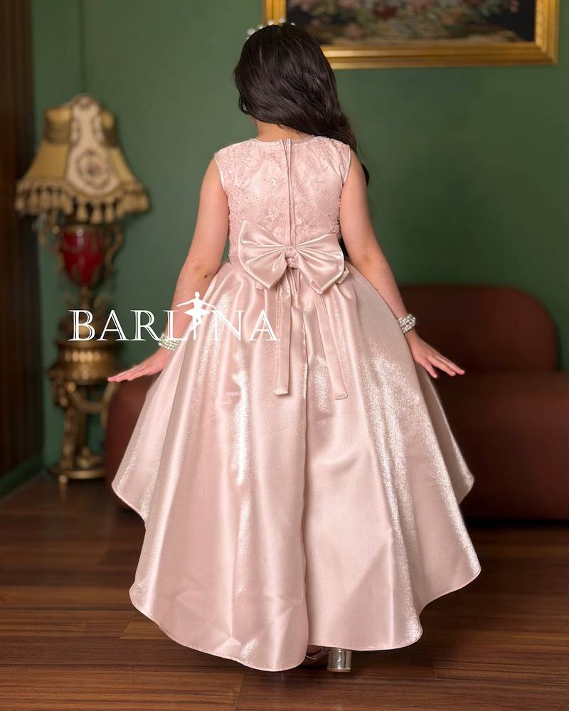 Pink girls' evening dress with a high-low cut