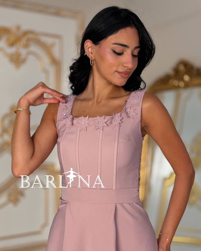 Midi dress with rose embroidery on the collar