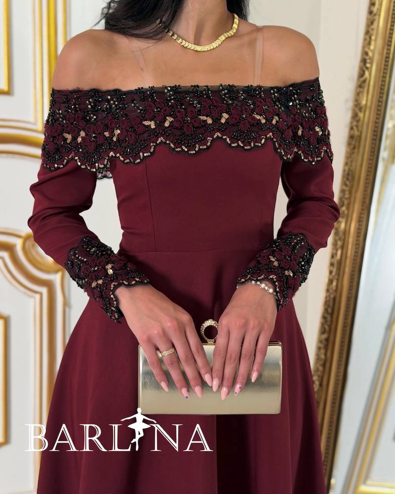 Burgundy off-shoulder midi dress