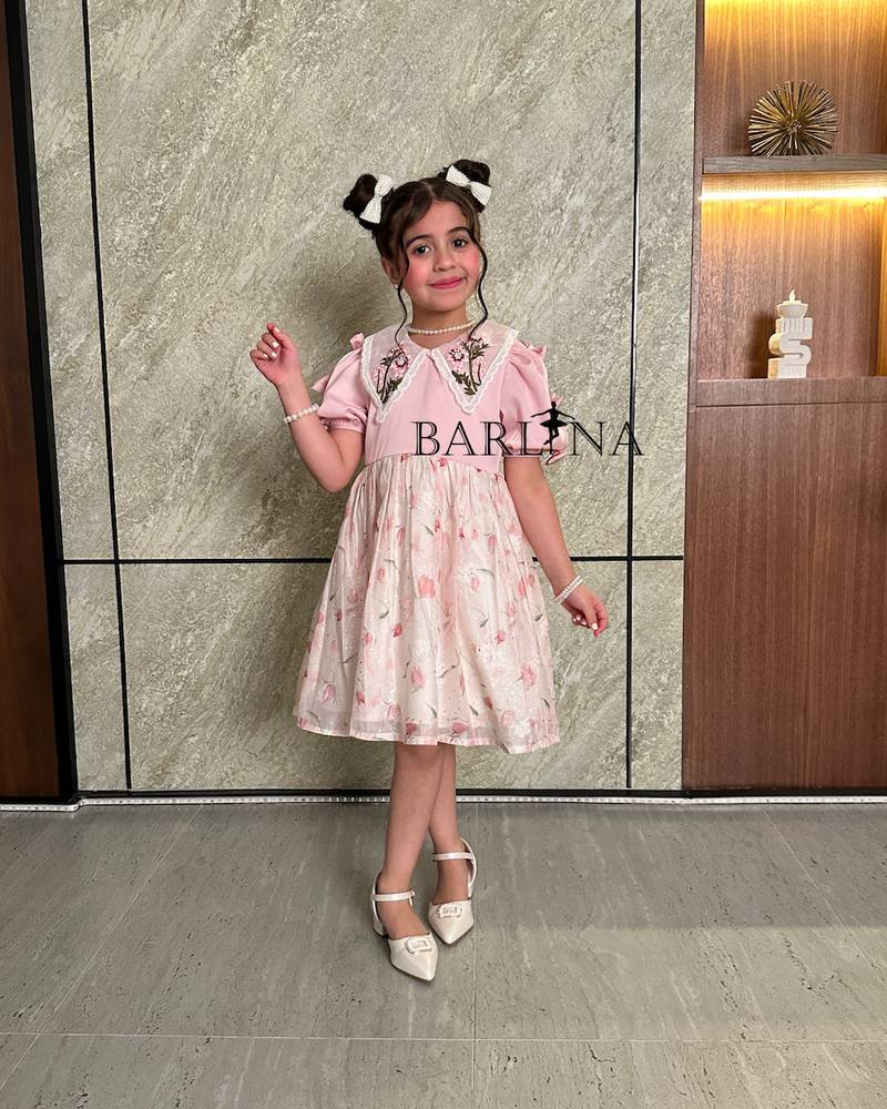 Girls pink dress with floral print