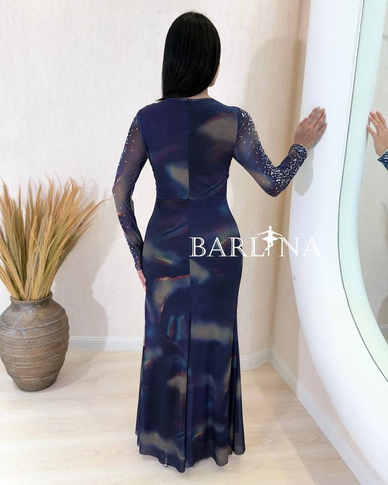 A soft blue dress with scattered shimmering embroidery