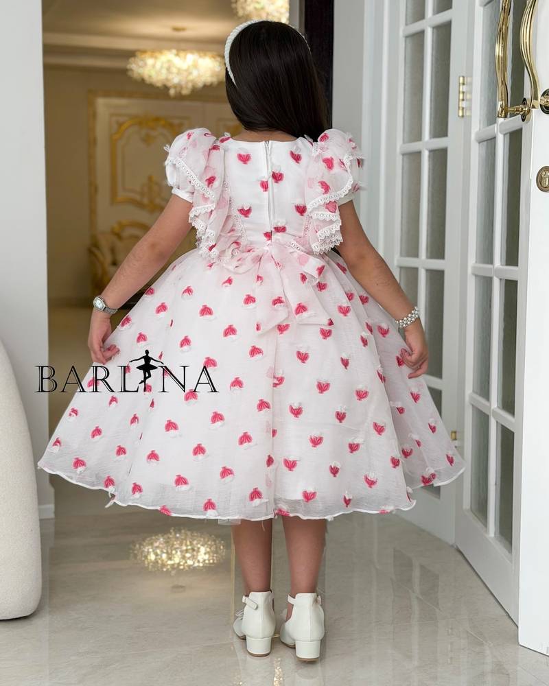 Soft white girl's dress with butterfly prints