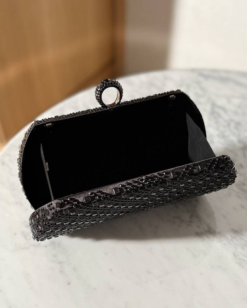 Black evening bag fully decorated with crystals