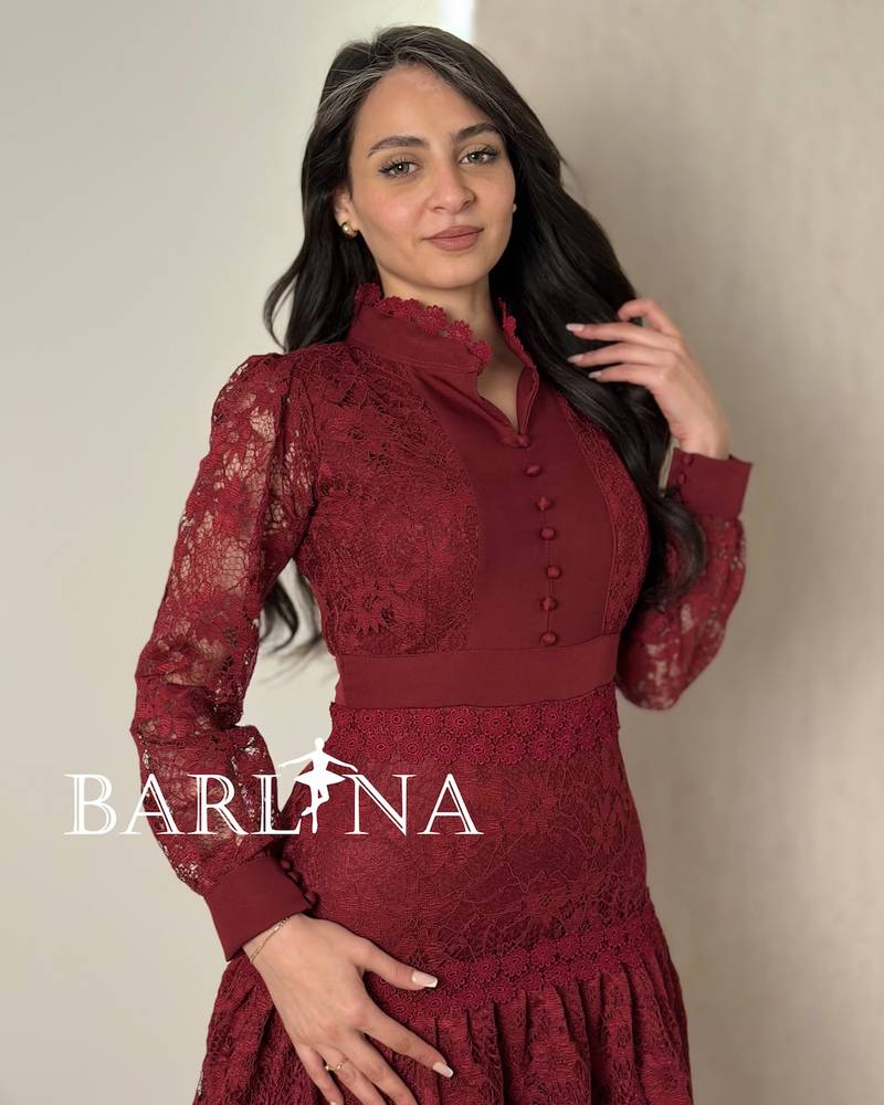 Short burgundy lace dress with subtle ruffles