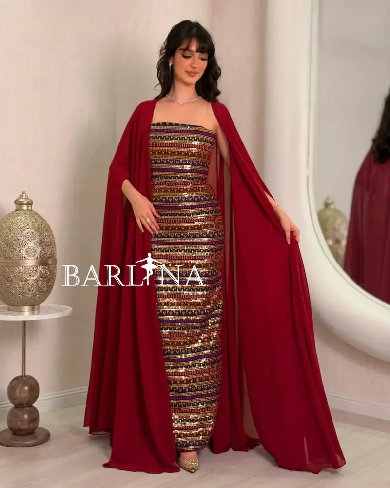 Embroidered jalabiya in dark red