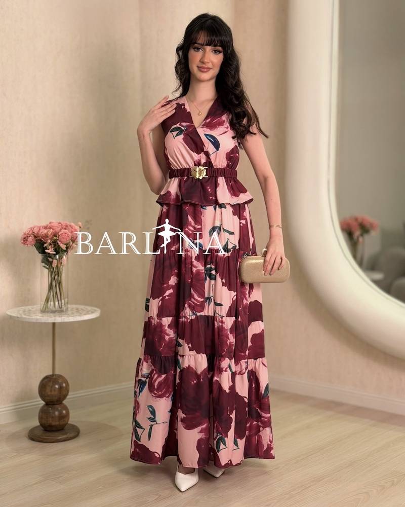 Pink maxi dress with floral print