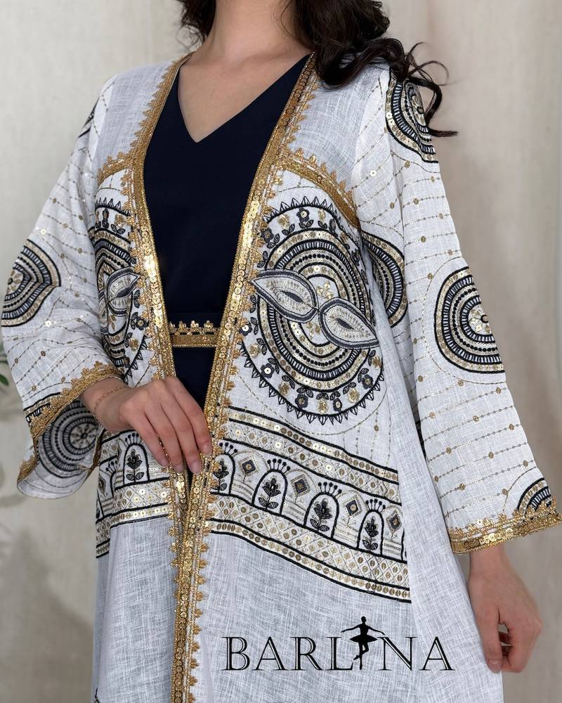 Elegant white jalabiya with gold accents