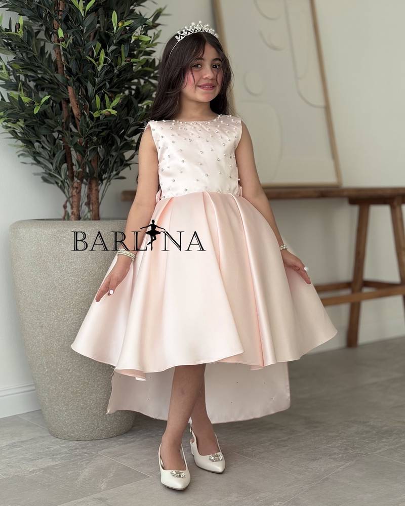 Girls' light pink beaded dress