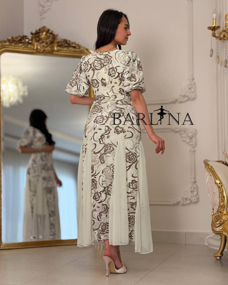 Off-white floral print chiffon midi dress