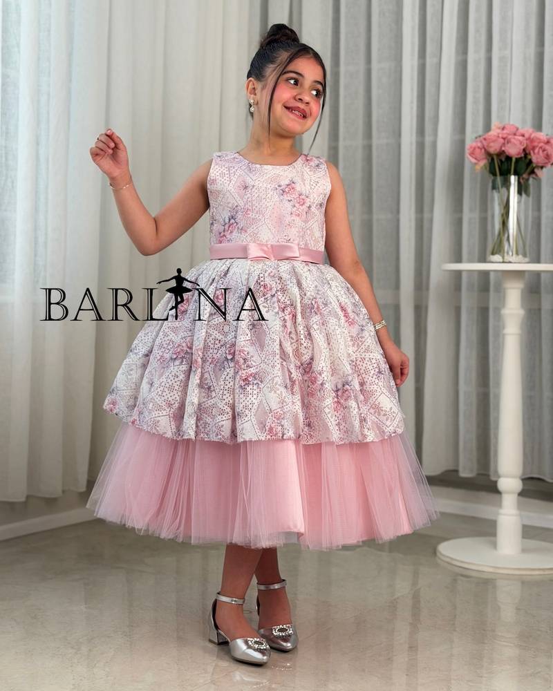Pink floral fluffy tulle girl's dress