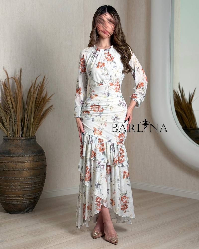 Ivory white dress with a delicate floral pattern