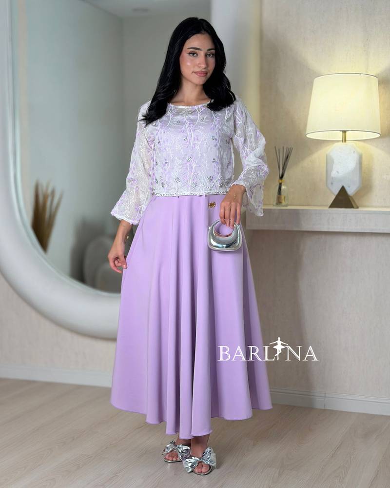 Purple midi dress with a wide cut