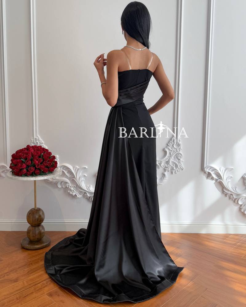 Black bodycon dress with long tail