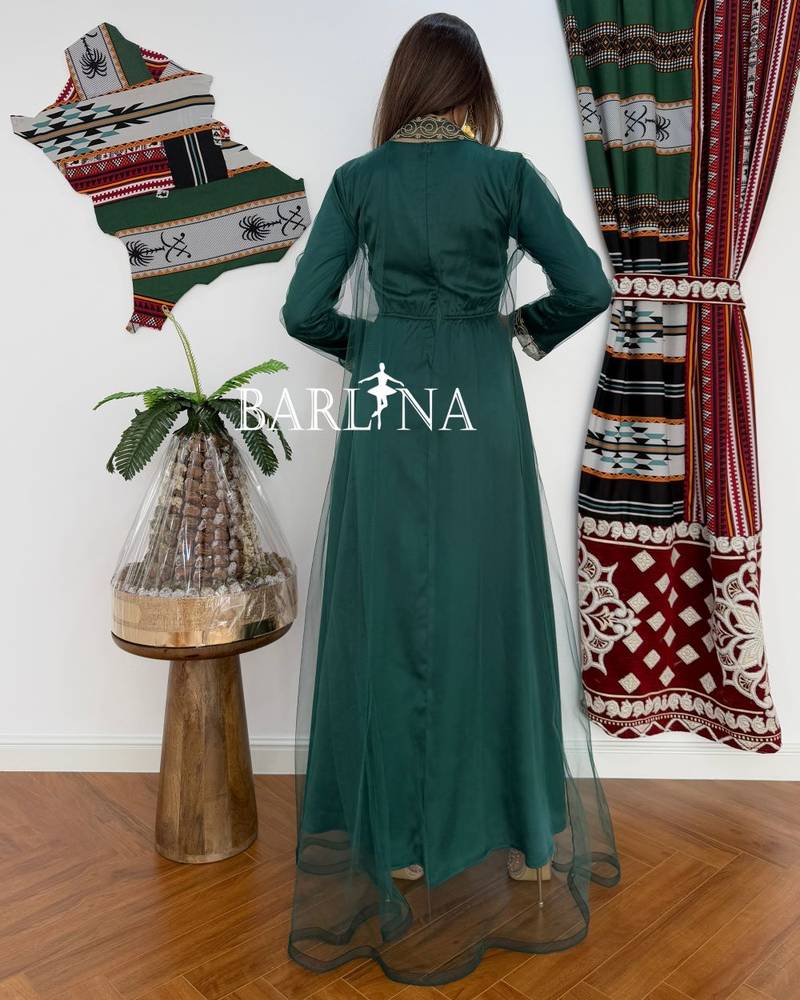 Elegant green jalabiya with gold embroidery