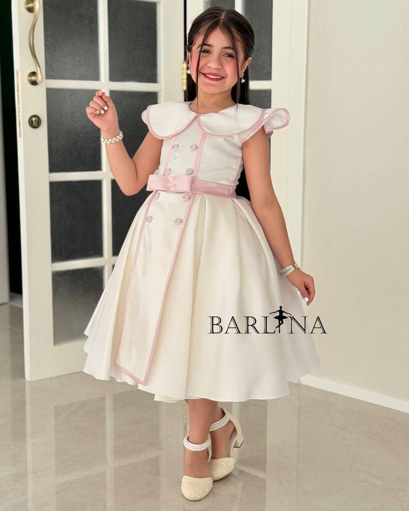 Ivory girl's dress with pink accents