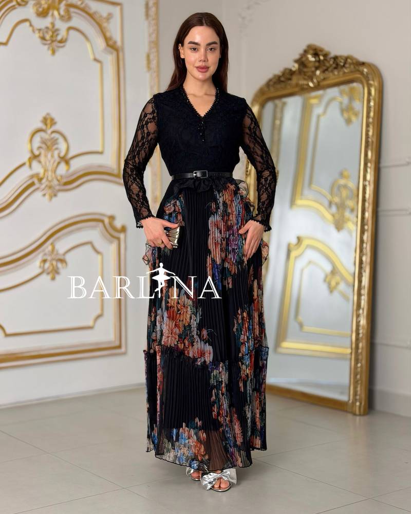 فستان أنيق بطابع فخم مع اكمام طويلة