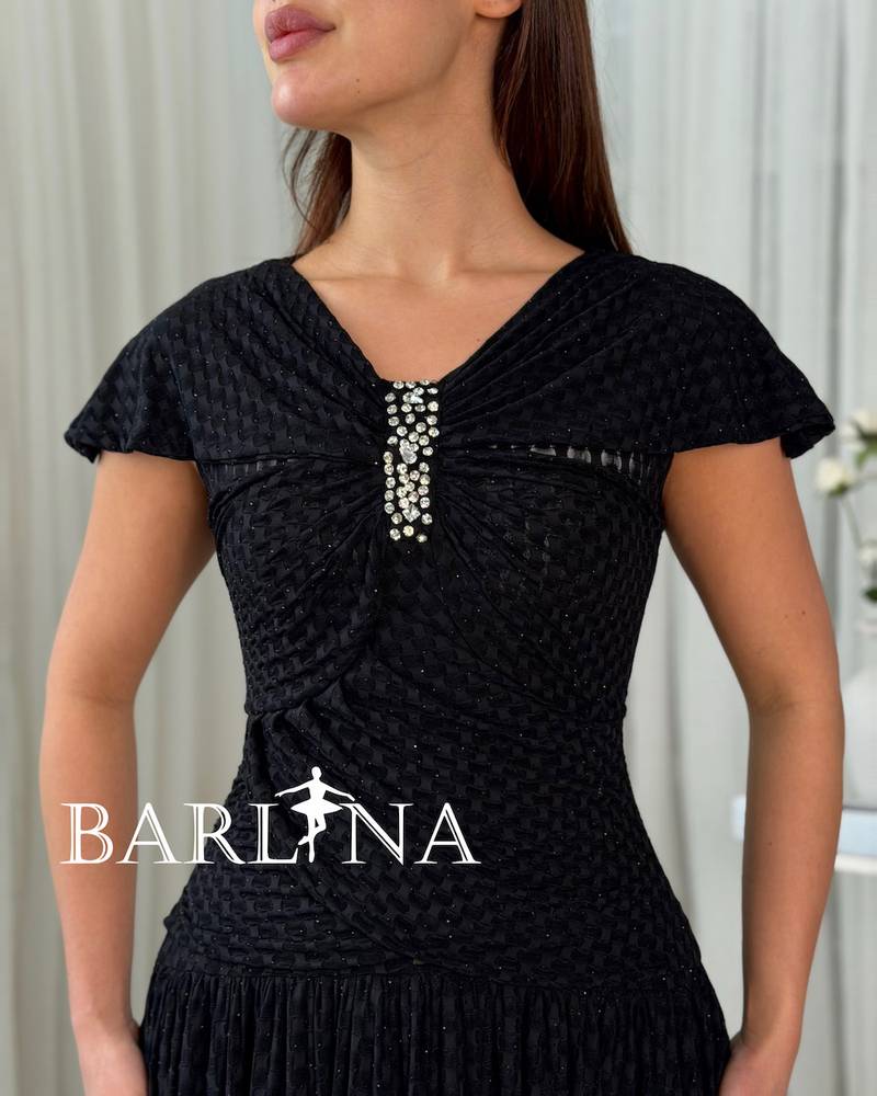 Long black dress with elegant crystal detailing
