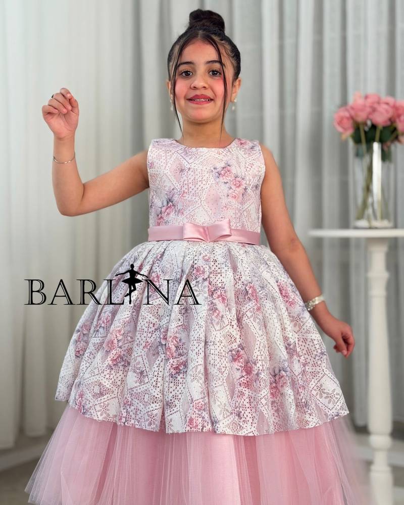 Pink floral fluffy tulle girl's dress