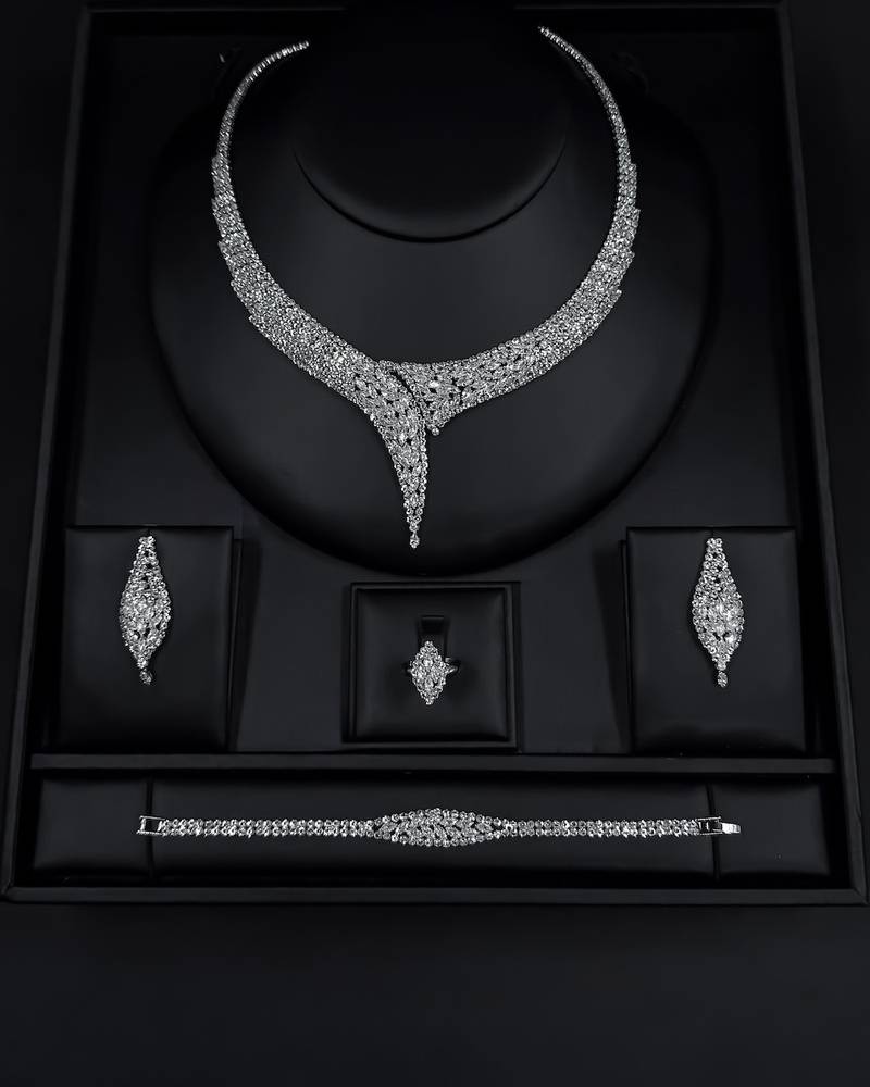 A luxurious silver accessory set with a streamlined design