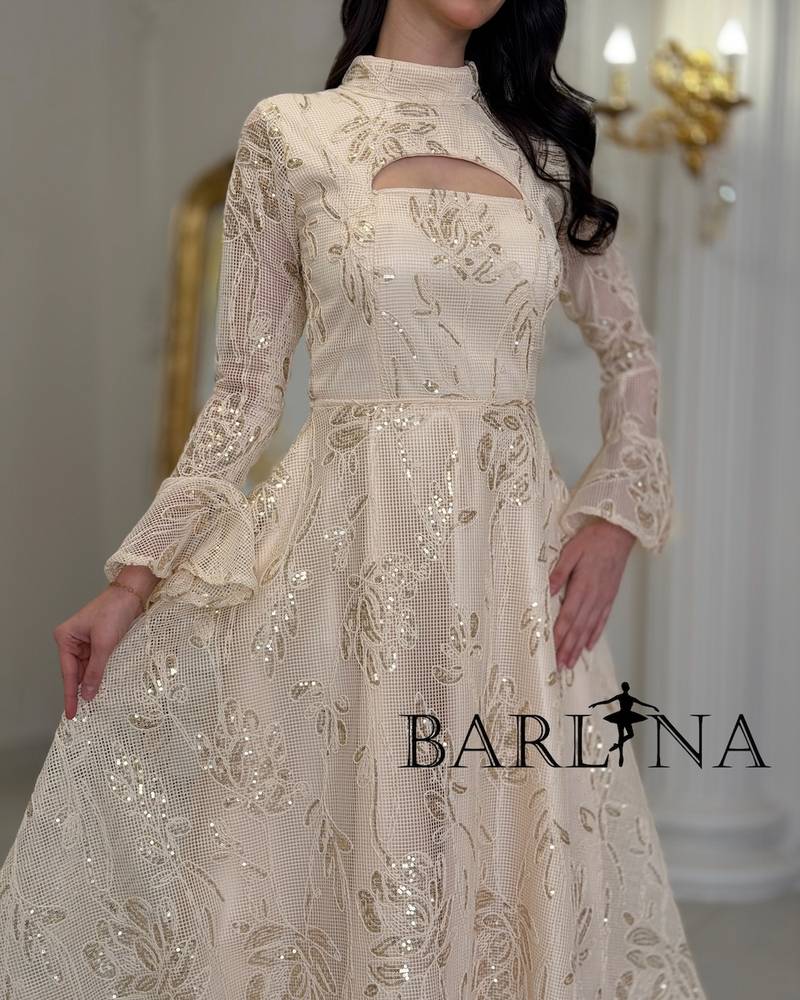 midi dress with luxurious gold embroidery