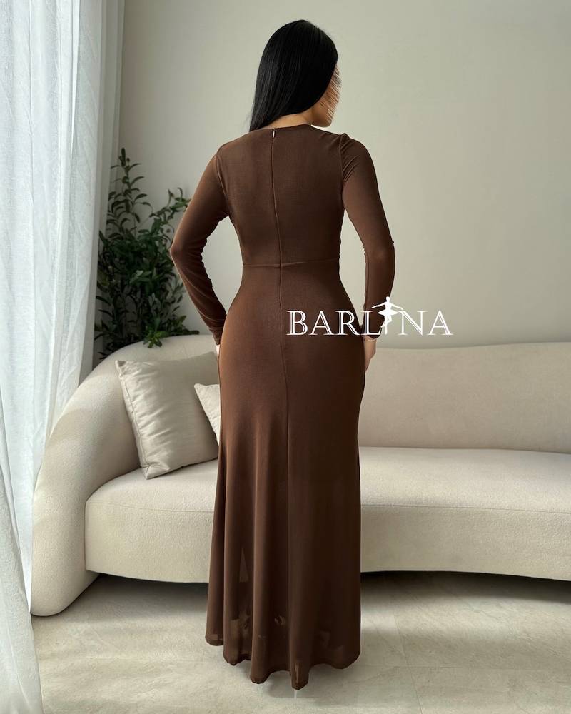 Brown stretch dress with side wrap detailing