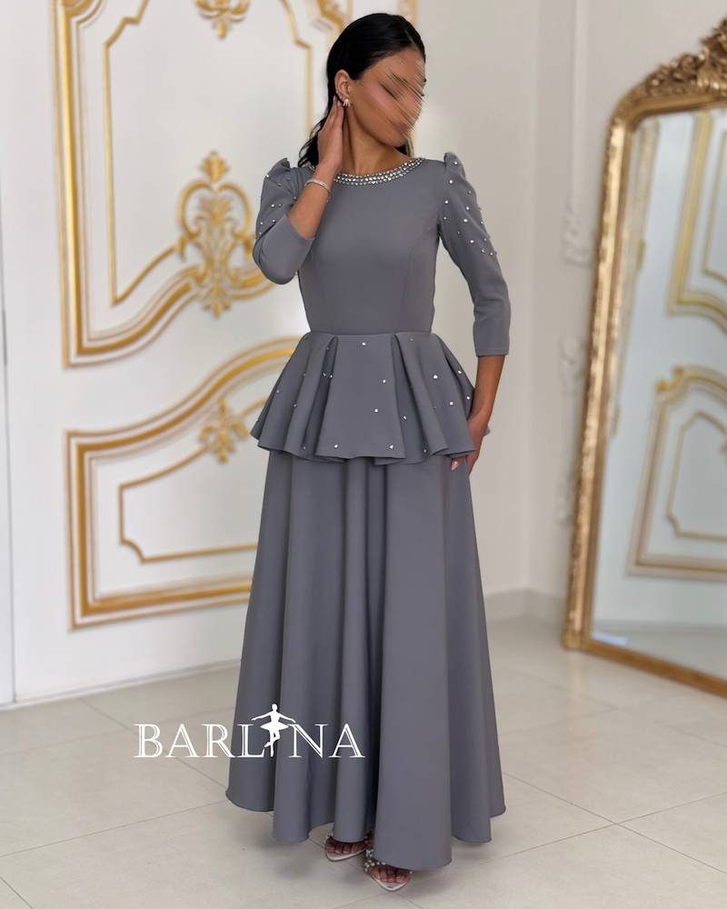 Grey maxi dress with a peplum overlay