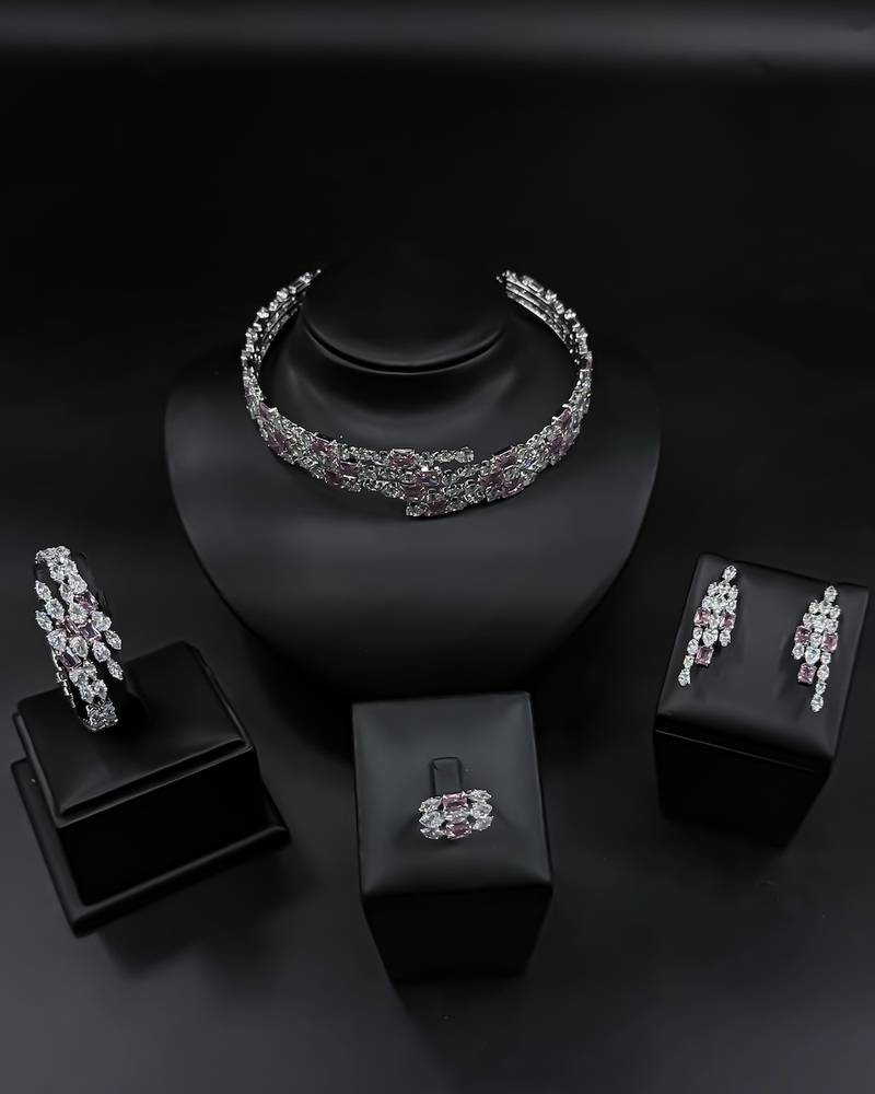 Modern accessory set studded with pink zircon