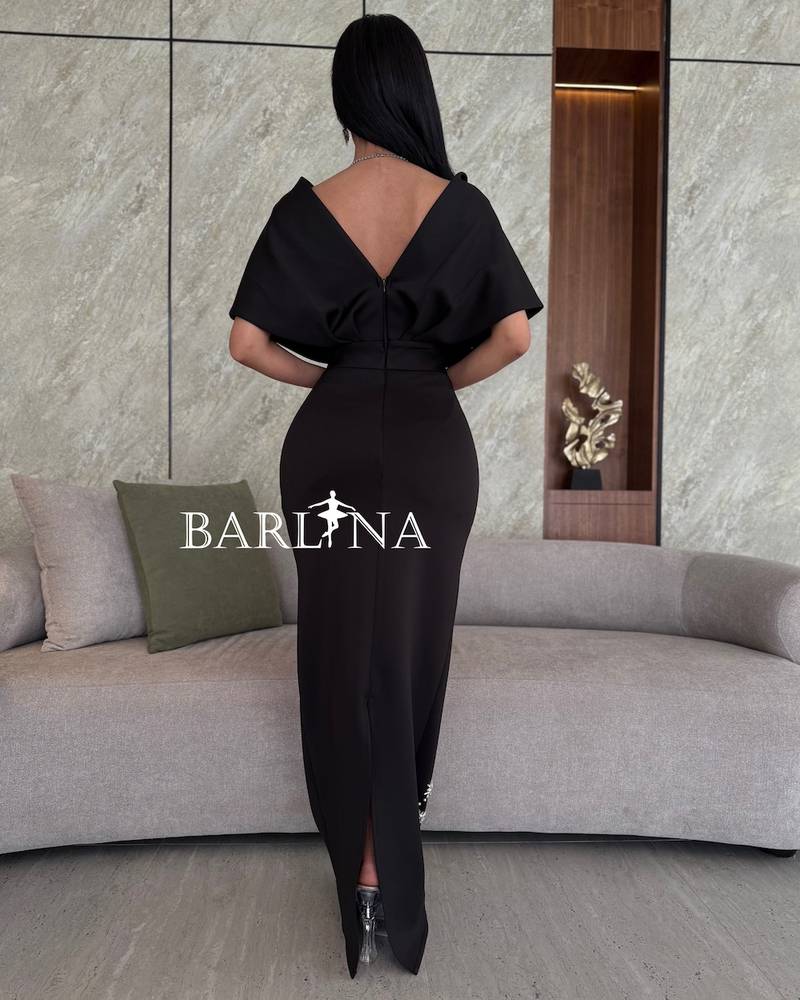 Long black dress with wide shoulders