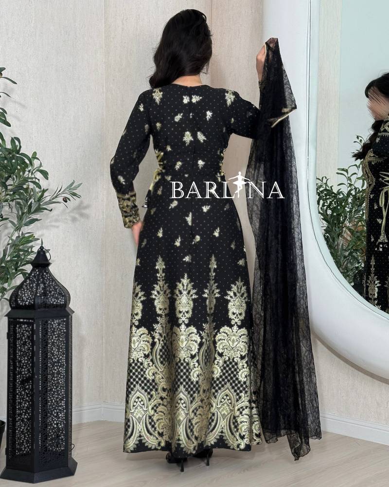 Luxurious jalabiya with sheer lace trim